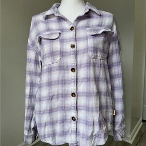 Hollister‎ Lavender Plaid Flannel Shirt Women’s S Boyfriend Fit Cotton Pockets